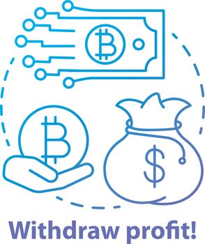 Withdraw profit blue concept icon. Money transfer idea thin line illustration. Online banking. Financial operation. Digital payment from crypto wallet. Vector isolated outline drawing