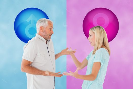 Composite image of unhappy couple having an argument 