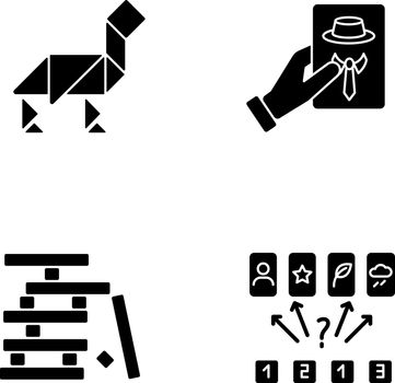 Tabletop games black glyph icons set on white space
