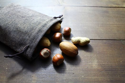 different nuts in a jute sack