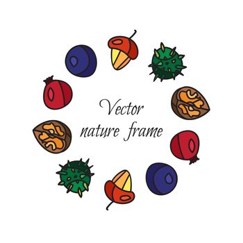 Vintage nuts, berry, fruits frame