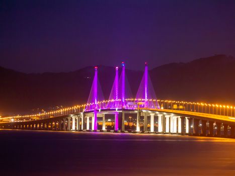 Penang Second Bridge with purple lighting