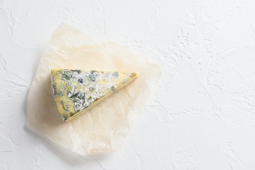 Dor Blue molded cheese france cheese on slate background. Concept top view space for text