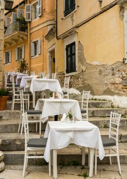 Small empty taverna in Old Town Corfu