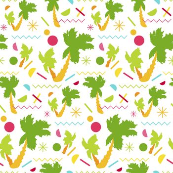 Fashion memphis stylish bright seamless pattern with palms. Vector