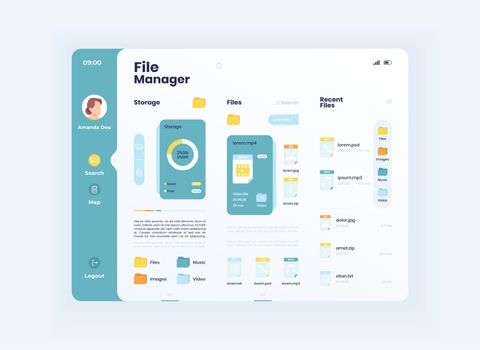 File manager tablet interface vector template