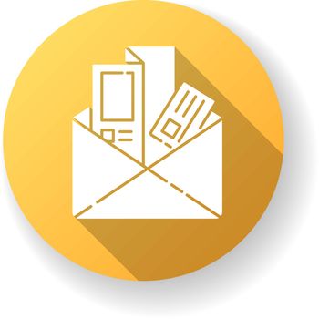 Newsletters and brochures yellow flat design long shadow glyph icon