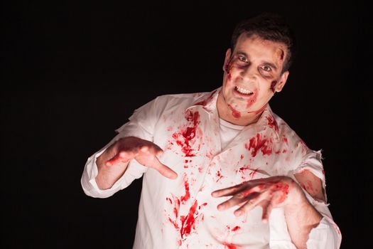 Man in shock after being possessed with blood all over his body