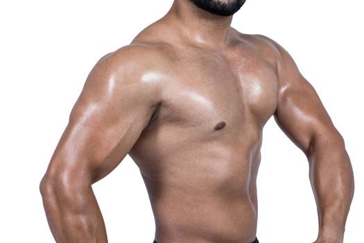 Muscular man flexing his biceps