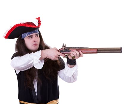 Pirate with a musket on white background