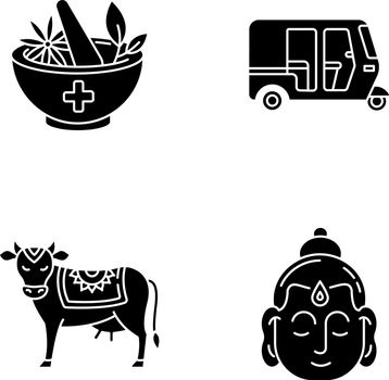 Indian culture black glyph icons set on white space