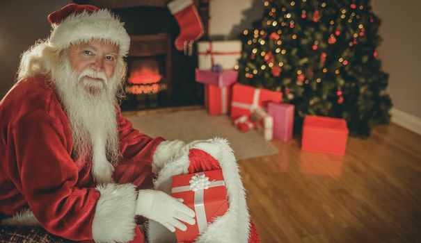 Cheerful santa claus stocking gifts 
