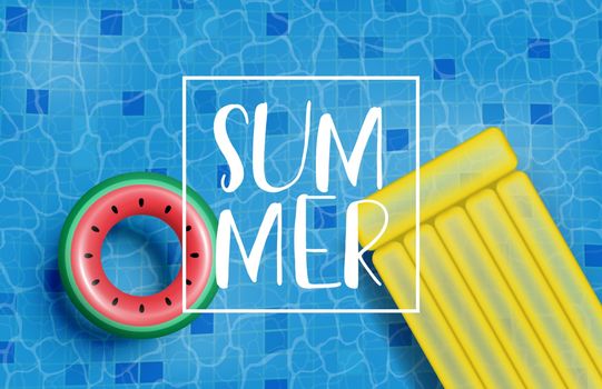 Summer poster or banner with realistic swim ring and inflatable 