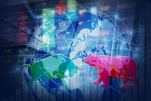 Stock market background concept design of Bull and Bear with glo