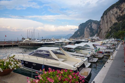 Yachts moored at Marina Grande on Capri Island, Campania, Italy