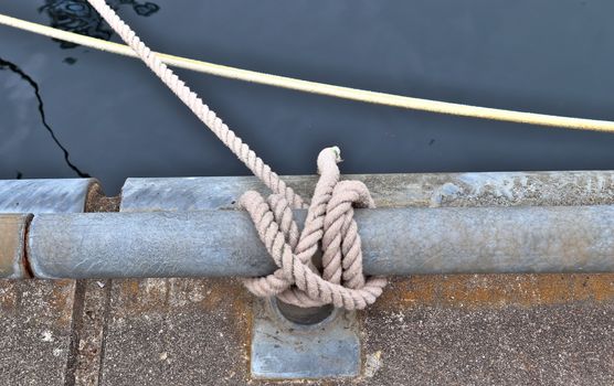 Detailed close up detail of ropes and cordage in the rigging of 
