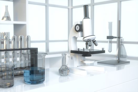 Experimental apparatus with an empty laboratory,white background,3d rendering.