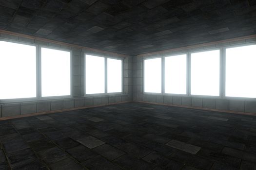 Empty brick house with dark background,3d rendering.