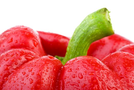 Sweet red bell pepper with waterdrops closeup