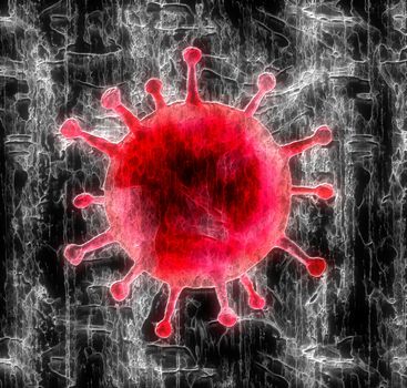 3D-Illustration of some corona virus with kirlian aura and sketc