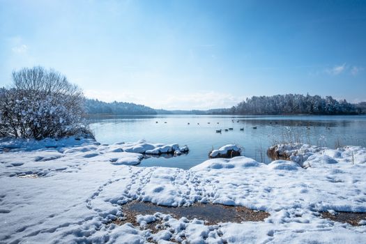 Lake Osterseen Bavaria Germany winter scenery