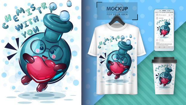 Flask with heart poster and merchandising