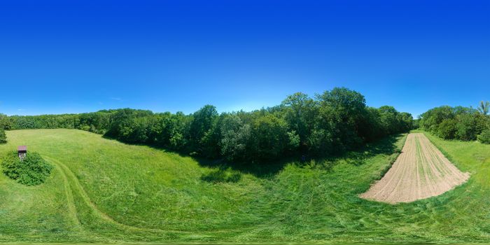 360 degrees spherical panorama rural meadow south Germany