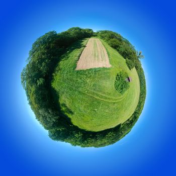 360 degrees spherical panorama rural meadow south Germany