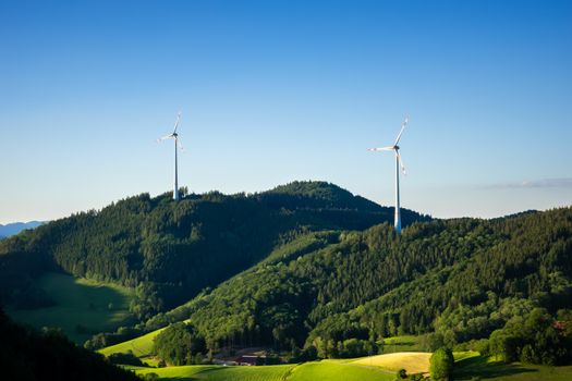 landscape with wind energy in the black forest area Germany
