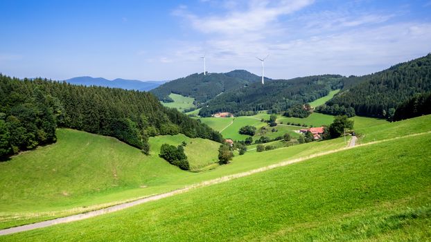 landscape with wind energy in the black forest area Germany
