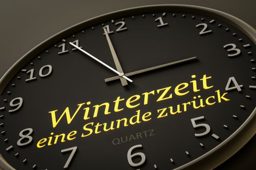 daylight saving winter time one hour back in german language modern black clock style 3d illustration