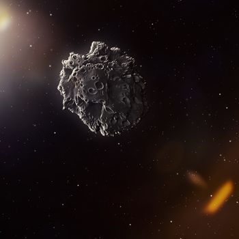 meteorite in the deep space with sun flare