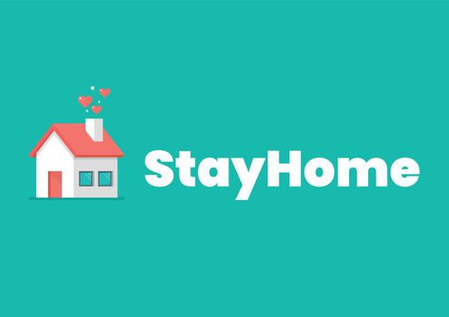 Stay at home slogan with house icon