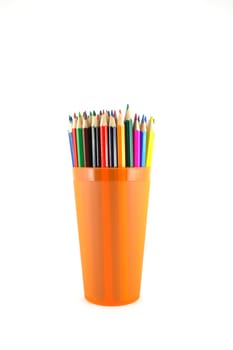 Color pencils in the orange prop