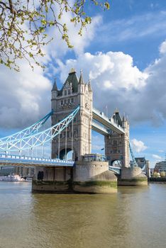 View of Tower Bridge, bascule and suspension bridge in London, UK