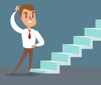 Career concept in flat style - cartoon man in front of the staircase to success and progress