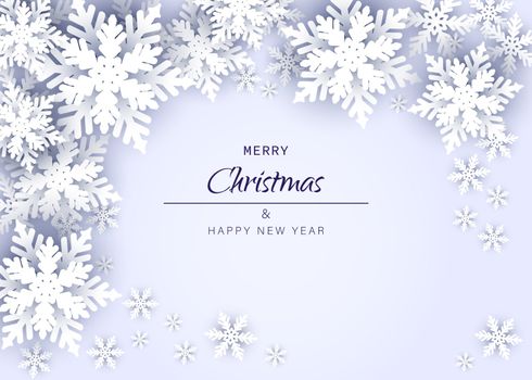 Merry christmas and happy new year snowflakes on blue background. Greeting card, invitation, flyer vector