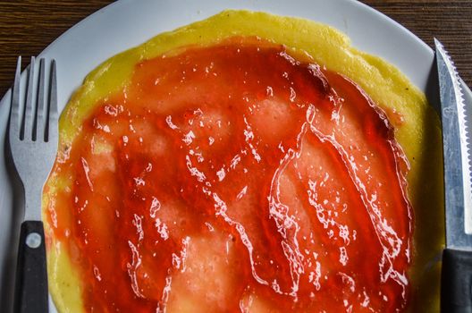 Close up of Pancake with Strawberry Jam