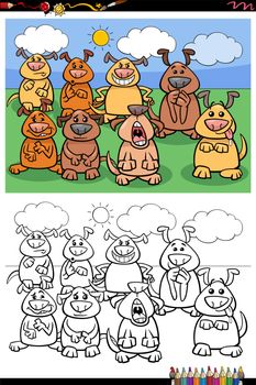 Cartoon Illustration of Funny Dogs Pets Animal Characters Group Coloring Book Page