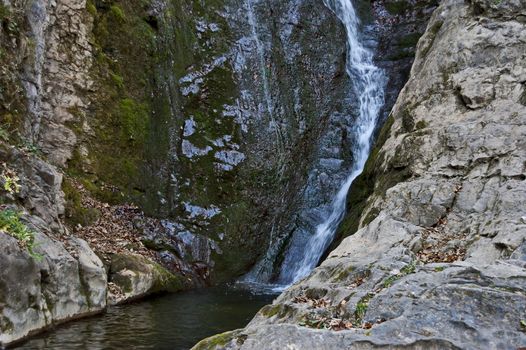 Autumn view of bottom part at waterfall Skoka or  Jump of river Kozniza in Central Balkan, near to Teteven town