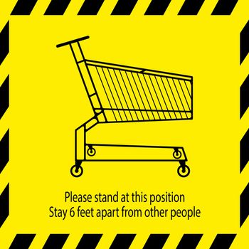 Icon Symbol grocery carts at the supermarket Keep the length of two grocery carts between you and other shoppers