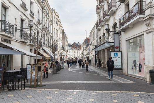 Street ambiance and architecture in a pedestrian street in Tours