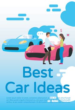 Best car ideas poster vector template. Brochure, cover, booklet page concept design with flat illustrations. Car dealership, showroom consultant. Advertising flyer, leaflet, banner layout idea