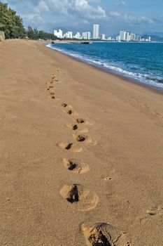 Footprints, steps in the City Sand Beach Nha Trang Bay