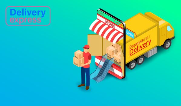Delivery Express by Parcel Delivery Person with truck on mobile application