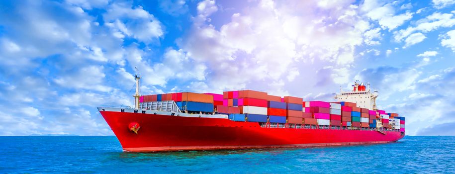 Container cargo ship, Freight shipping maritime vessel, Global b