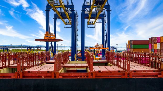 Quay crane, Crane of container terminal in industrial sea port, 