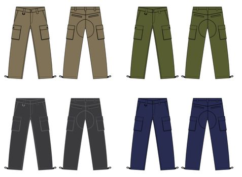 Illustration of men's cargo pants / color variations