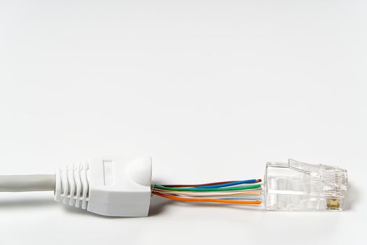 assembly of the internet cable cat6. installation of terminals rj45 on the internet cable. high-speed Internet at home or in the office thrue cat5. reliable connection with the whole world.