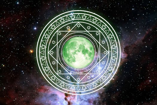 pink moon in magic six star green energy rotate slow appear gala
